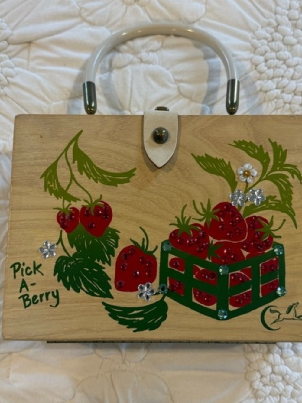 Vintage Enid Collins Wooden Strawberry Pick-A-Berry Box Purse - Red & Green